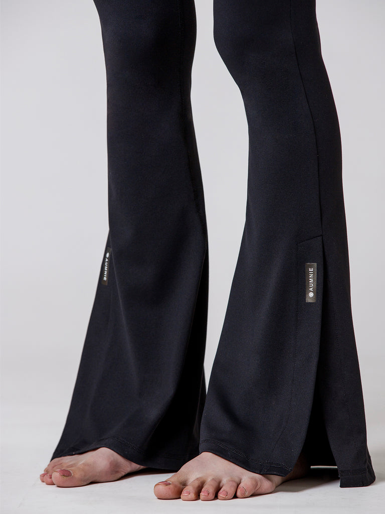 SIDE SLIT HIGH WAIST FLARE PANTS, BLACK