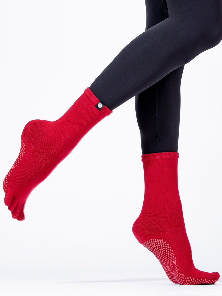 KNEE HIGH FULL TOE YOGA GRIP SOCKS, RUBY