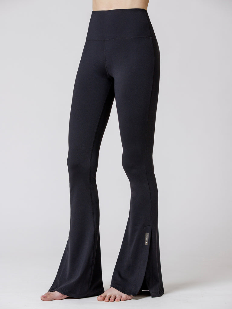 SIDE SLIT HIGH WAIST FLARE PANTS, BLACK