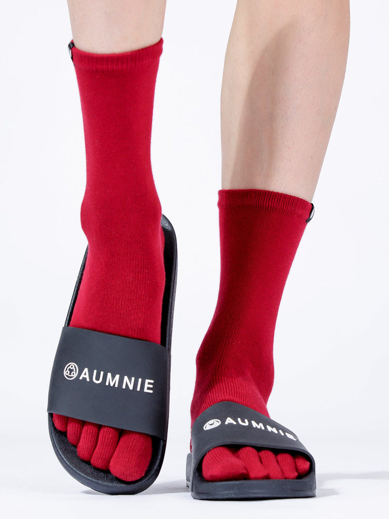 KNEE HIGH FULL TOE YOGA GRIP SOCKS, RUBY