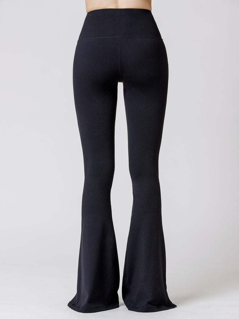 SIDE SLIT HIGH WAIST FLARE PANTS, BLACK