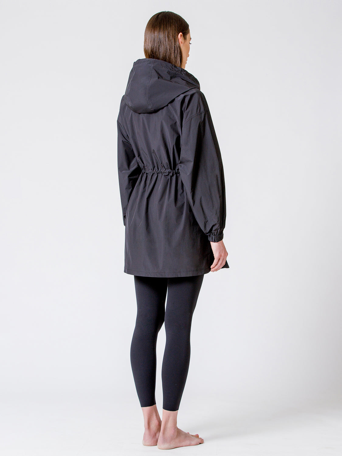 LONG HOODED ZIP UP WINDBREAKER, BLACK