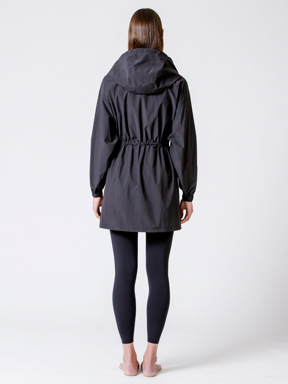 LONG HOODED ZIP UP WINDBREAKER, BLACK