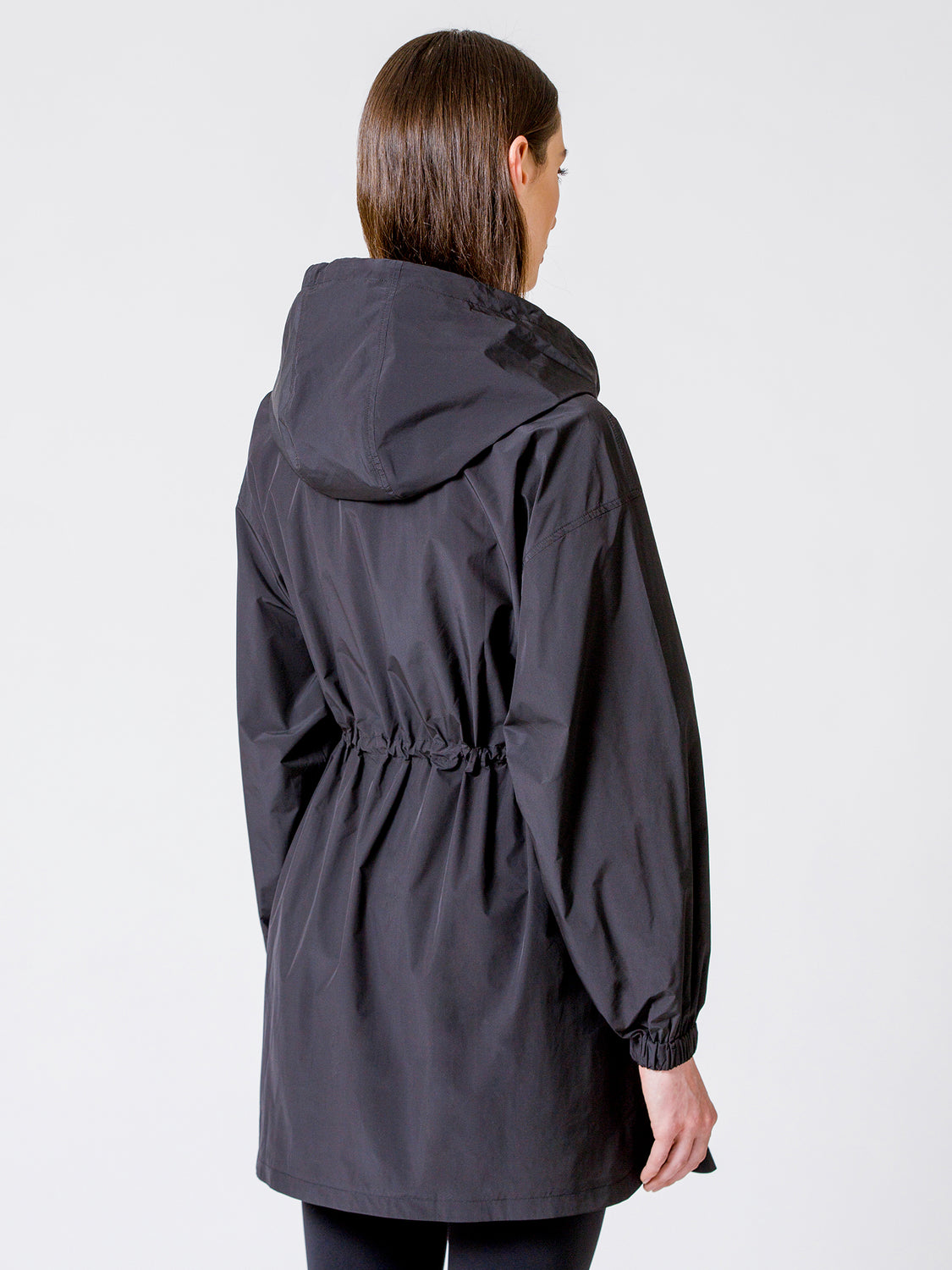 LONG HOODED ZIP UP WINDBREAKER, BLACK