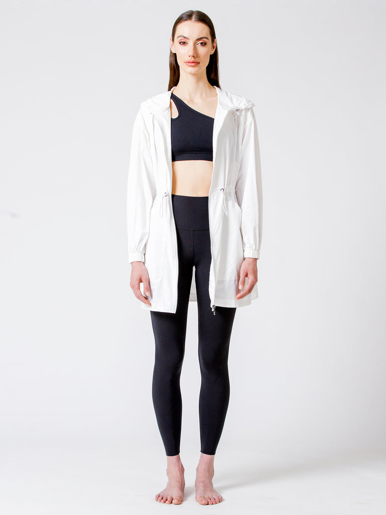 LONG HOODED ZIP UP WINDBREAKER, WHITE