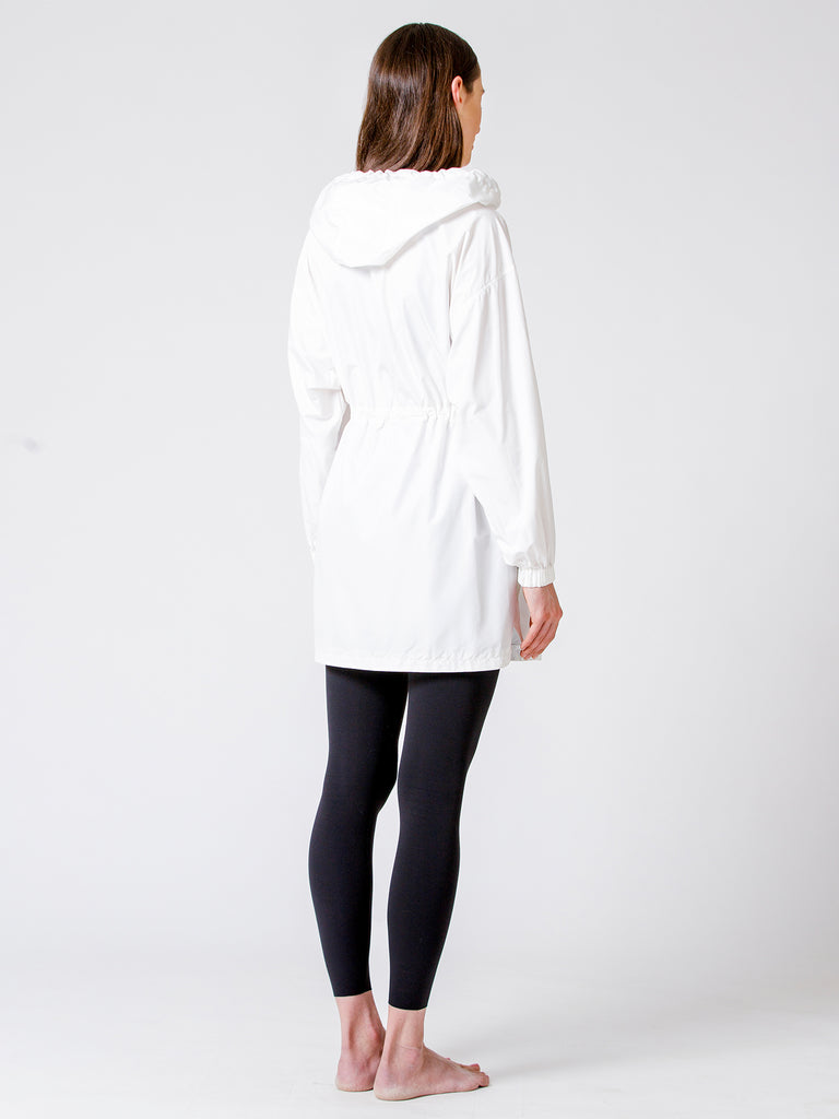 LONG HOODED ZIP UP WINDBREAKER, WHITE