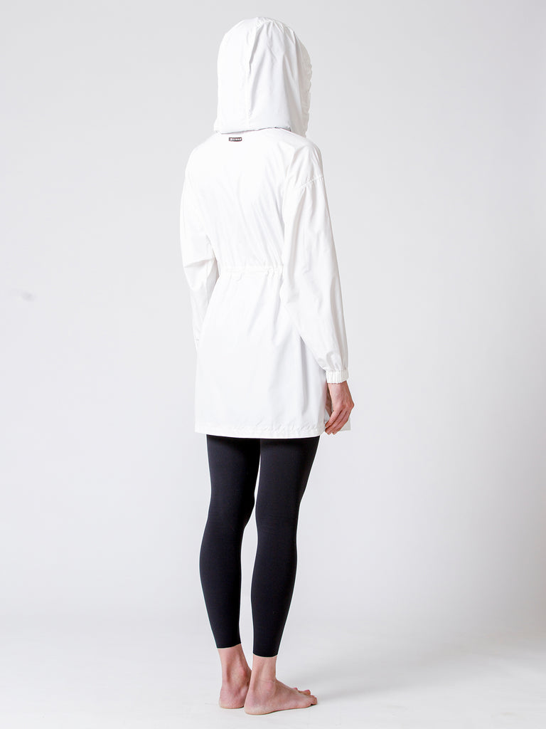 LONG HOODED ZIP UP WINDBREAKER, WHITE