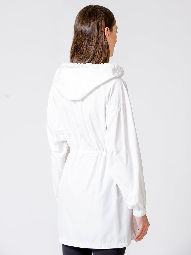 LONG HOODED ZIP UP WINDBREAKER, WHITE