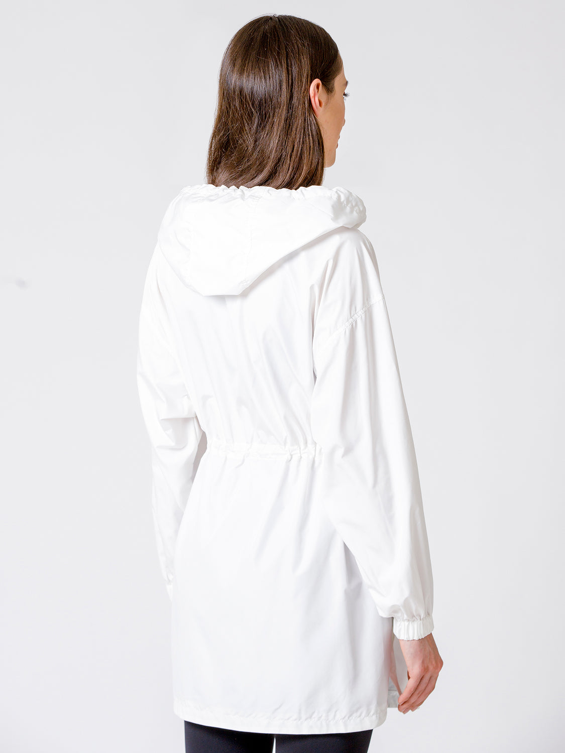 LONG HOODED ZIP UP WINDBREAKER, WHITE