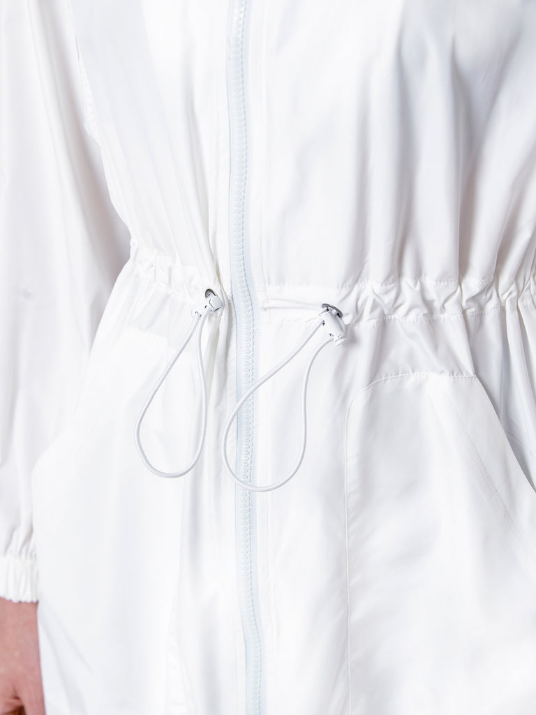 LONG HOODED ZIP UP WINDBREAKER, WHITE