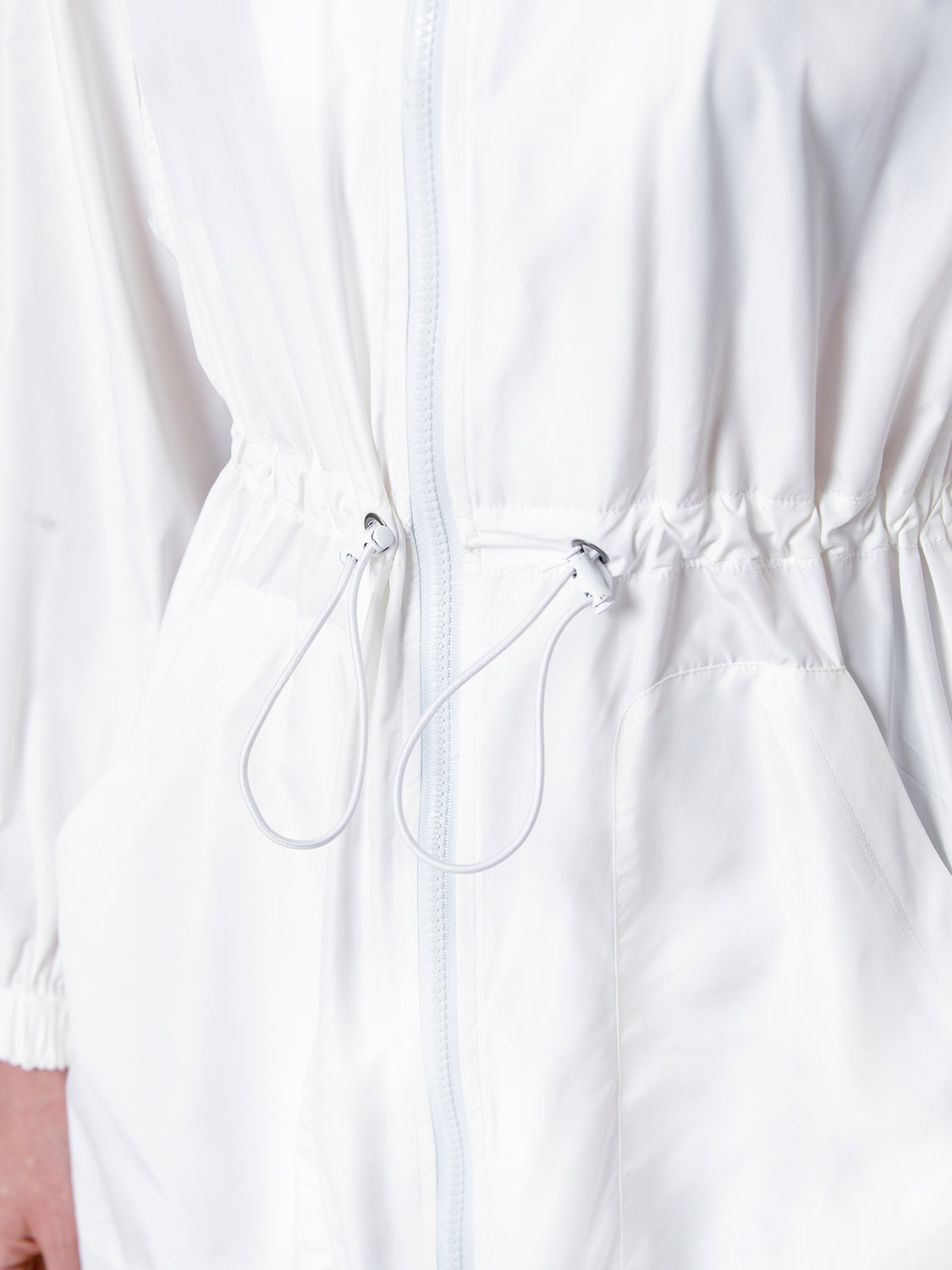 LONG HOODED ZIP UP WINDBREAKER, WHITE