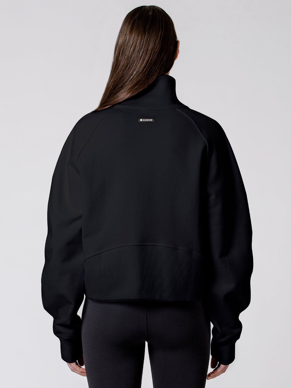 COLLARED HALF ZIP RELAXED SWEATSHIRT, BLACK