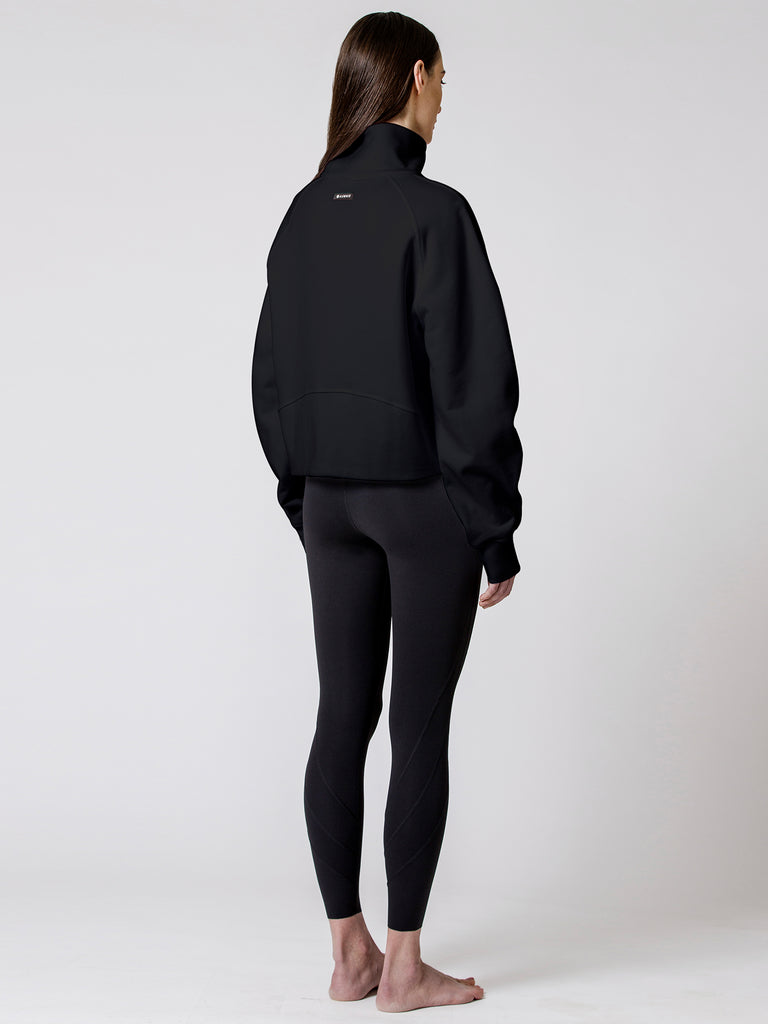 COLLARED HALF ZIP RELAXED SWEATSHIRT, BLACK