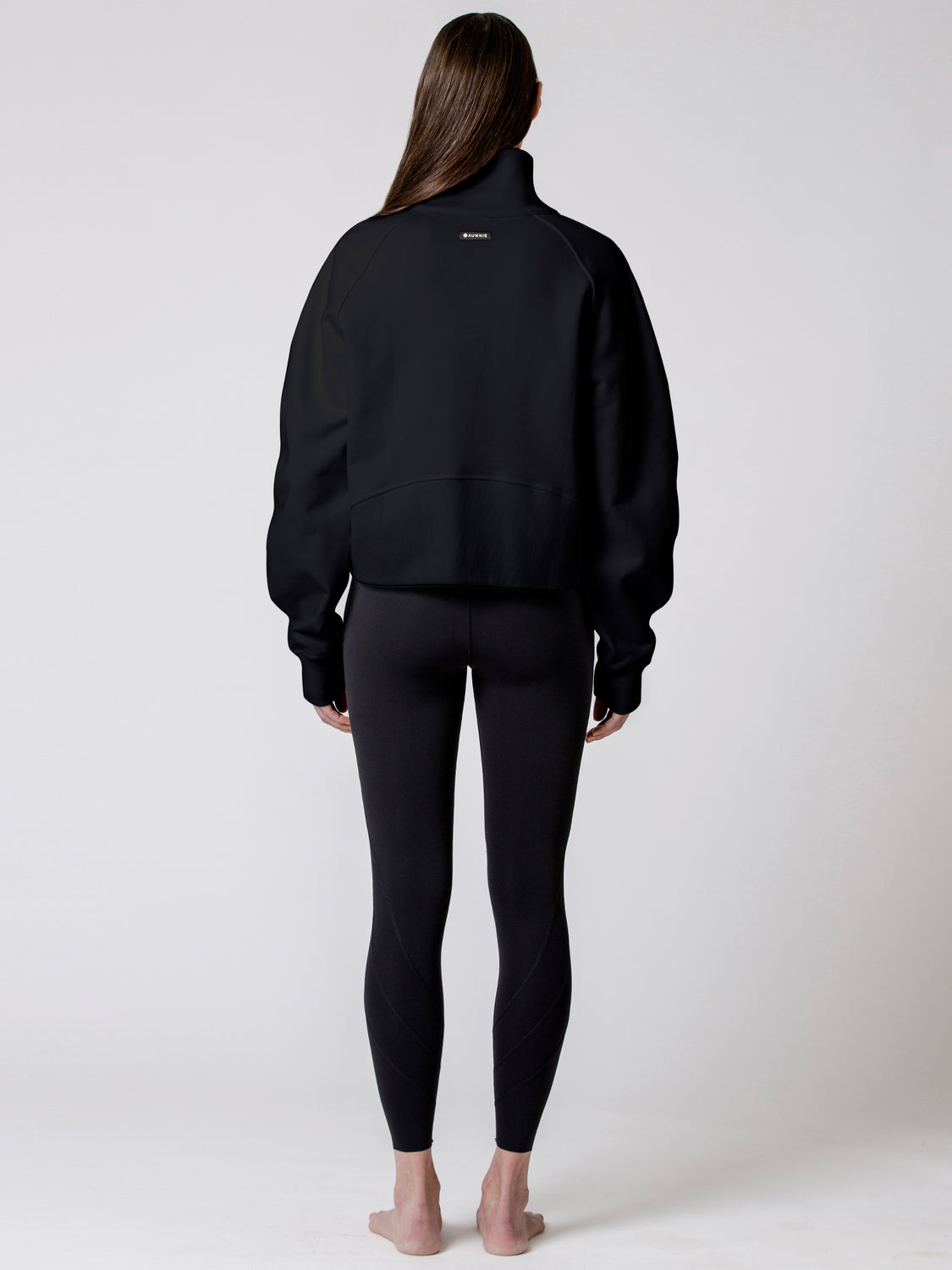 COLLARED HALF ZIP RELAXED SWEATSHIRT, BLACK