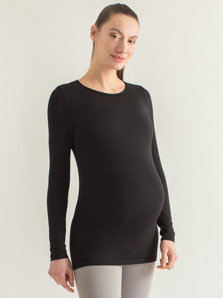 MATERNITY SOFT STRETCH LONG SLEEVE TEE, BLACK