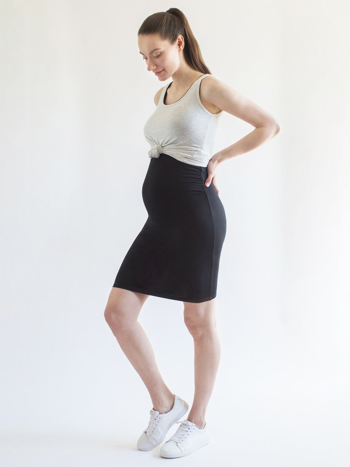 MATERNITY SOFT STRETCH SLEEVELESS MIDI DRESS, BLACK