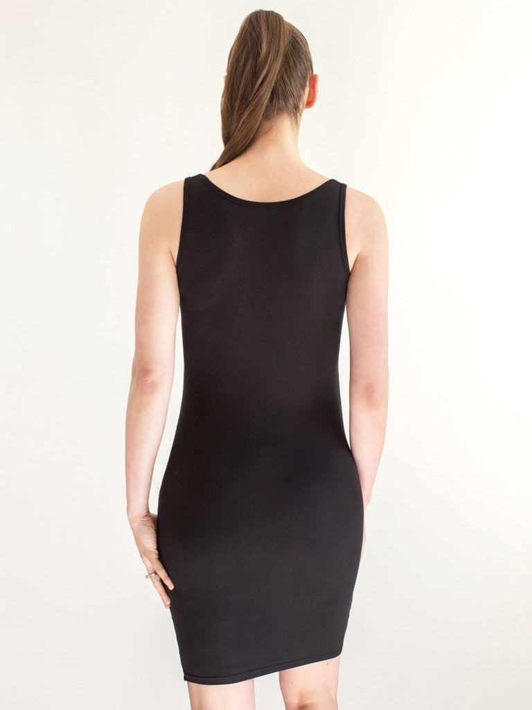 MATERNITY SOFT STRETCH SLEEVELESS MIDI DRESS, BLACK