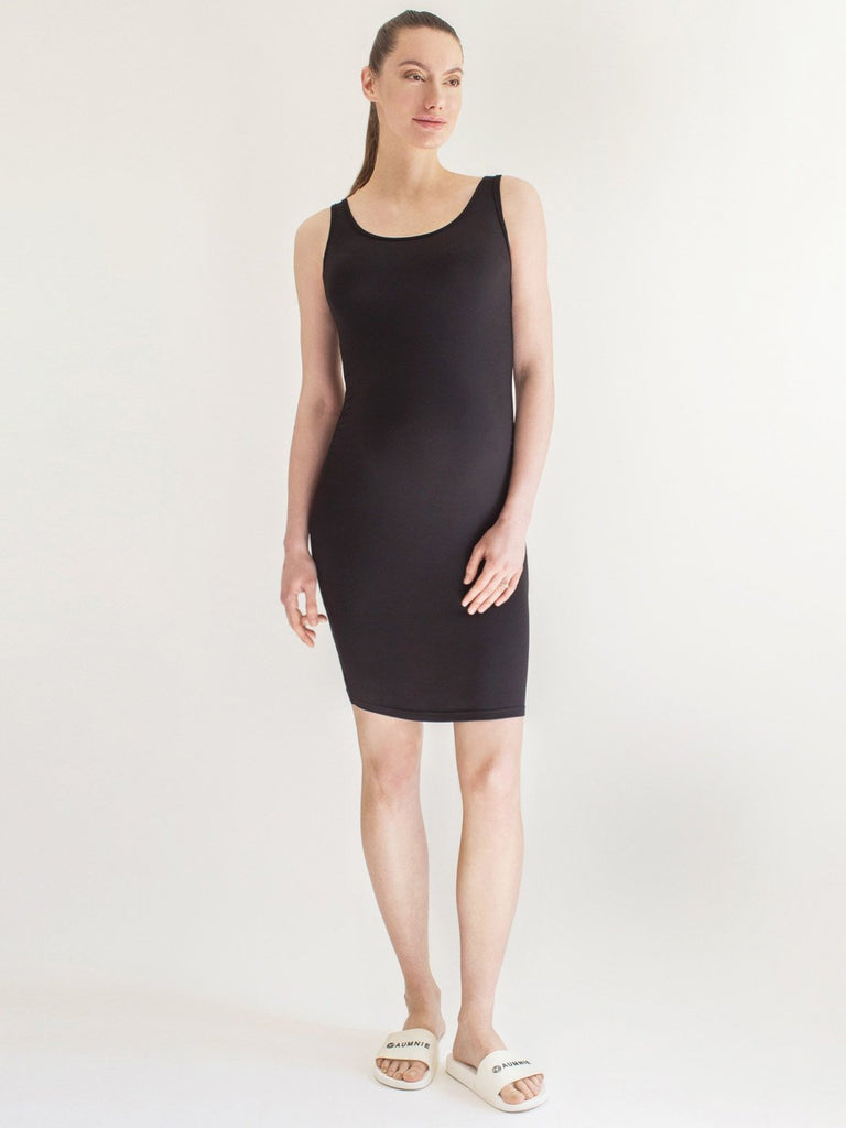 MATERNITY SOFT STRETCH SLEEVELESS MIDI DRESS, BLACK