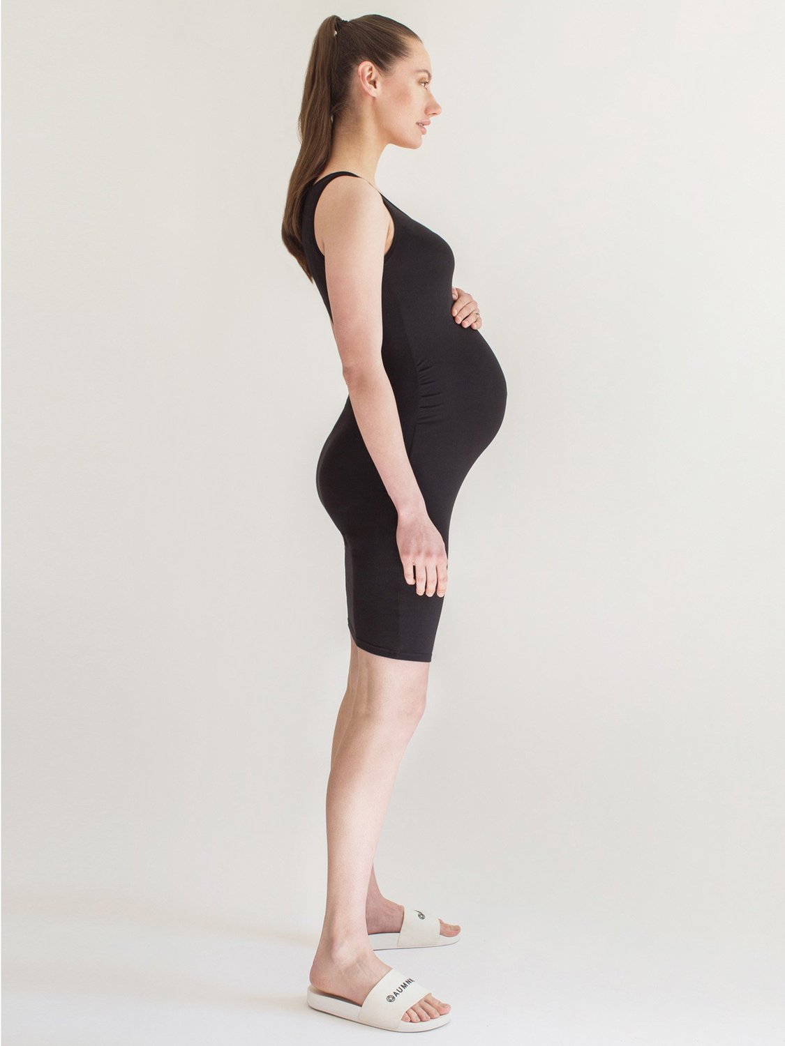 MATERNITY SOFT STRETCH SLEEVELESS MIDI DRESS, BLACK