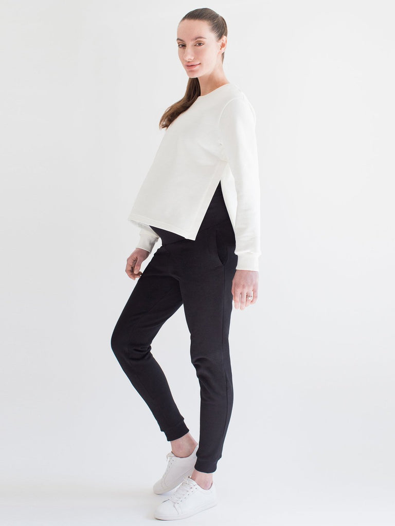 OVER-THE-BUMP MATERNITY SWEAT PANTS, BLACK