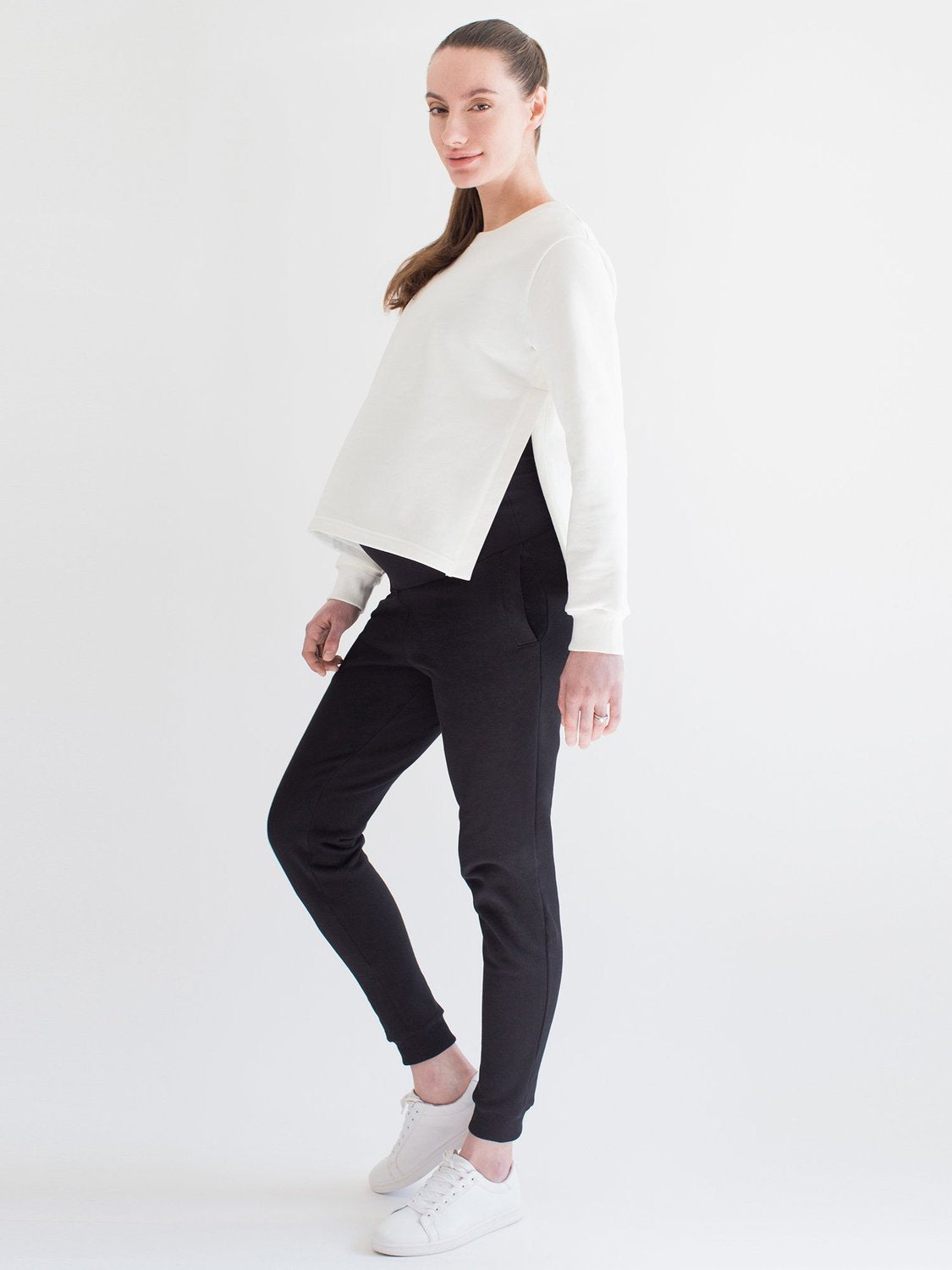 OVER-THE-BUMP MATERNITY SWEAT PANTS, BLACK