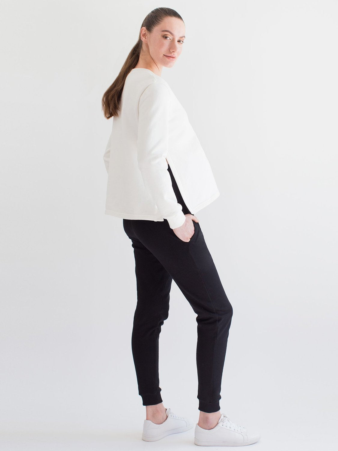 OVER-THE-BUMP MATERNITY SWEAT PANTS, BLACK