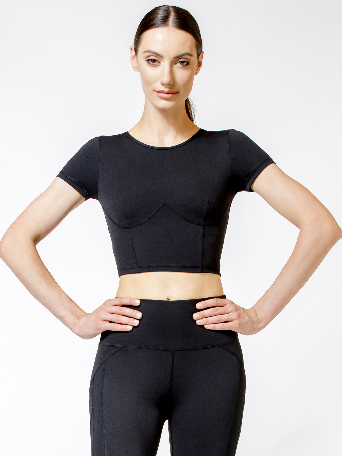 MESH BACK CROPPED TEE, BLACK/BLACK MESH