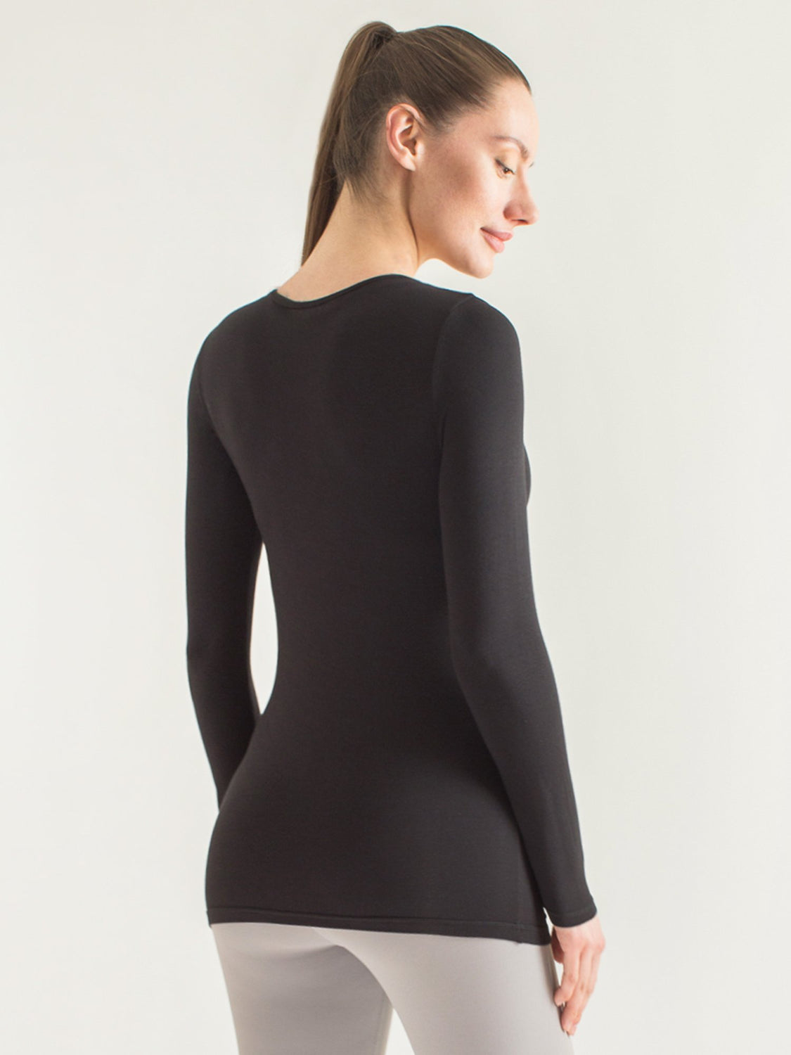 MATERNITY SOFT STRETCH LONG SLEEVE TEE, BLACK