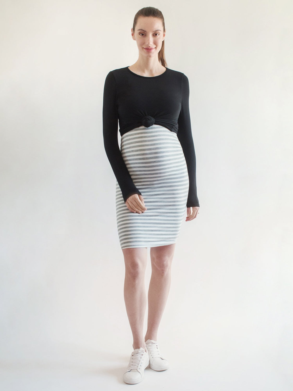 MATERNITY SOFT STRETCH LONG SLEEVE TEE, BLACK