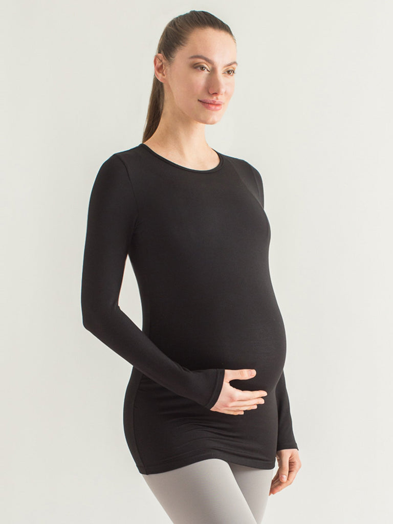MATERNITY SOFT STRETCH LONG SLEEVE TEE, BLACK