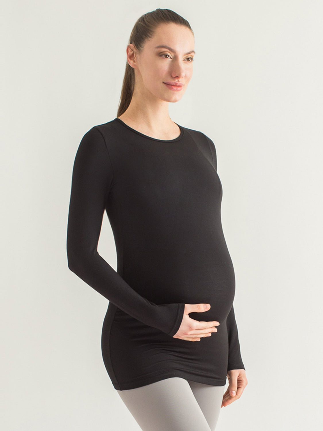 MATERNITY SOFT STRETCH LONG SLEEVE TEE, BLACK