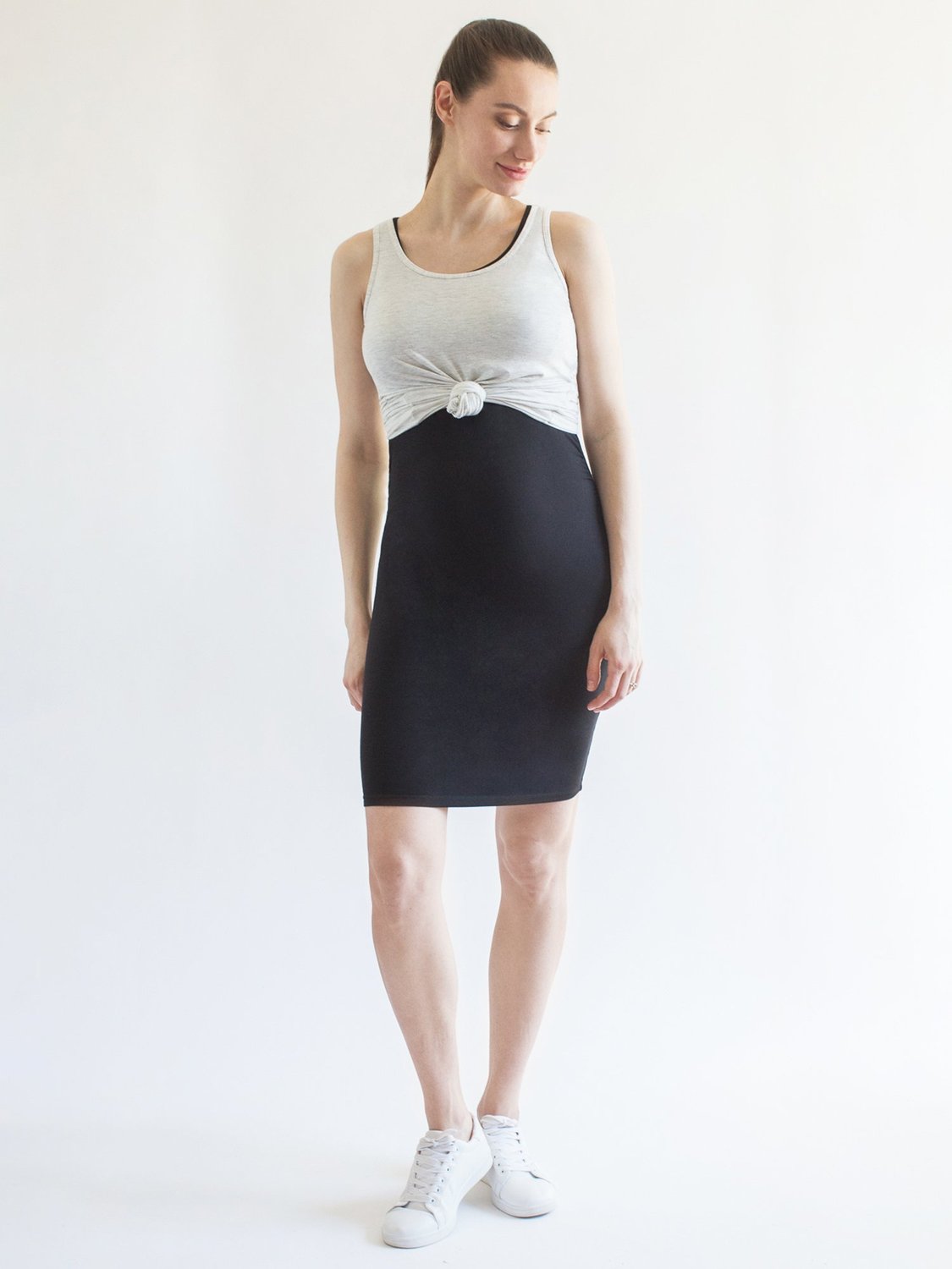 MATERNITY SOFT STRETCH SLEEVELESS MIDI DRESS, BLACK