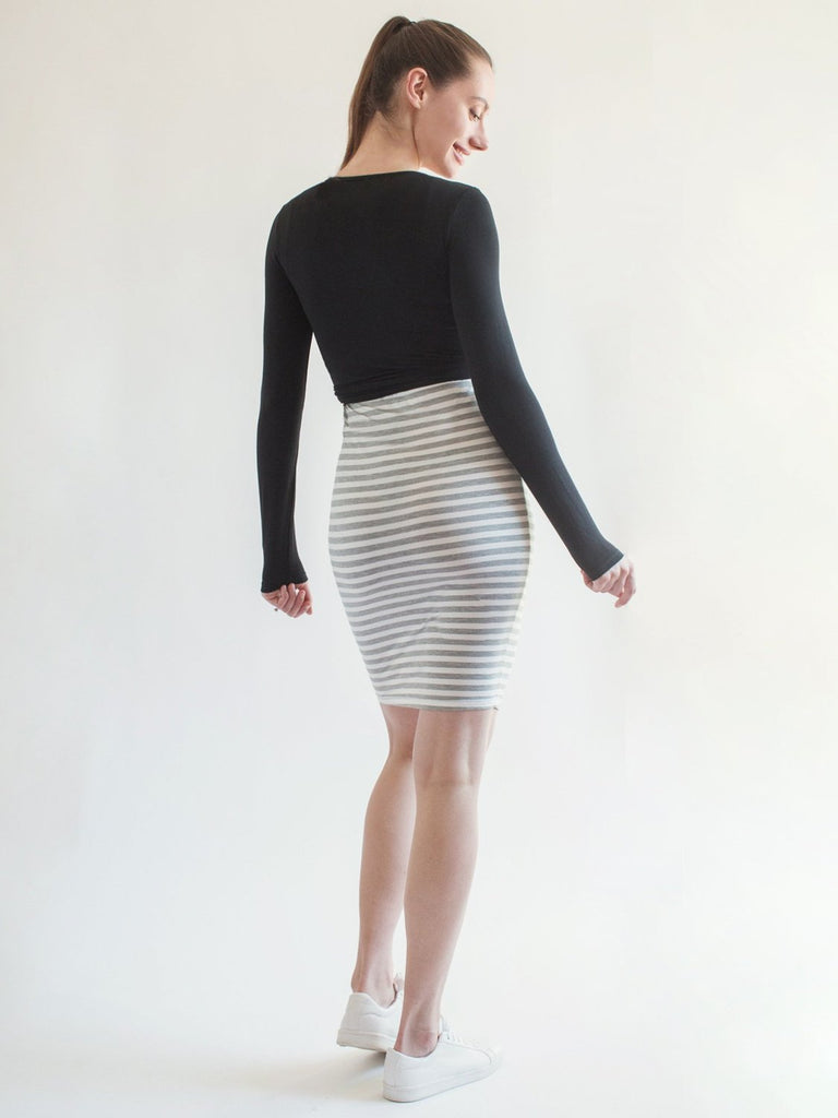 MATERNITY SOFT STRETCH SLEEVELESS MIDI DRESS, LIGHT HEATHER GREY STRIPE