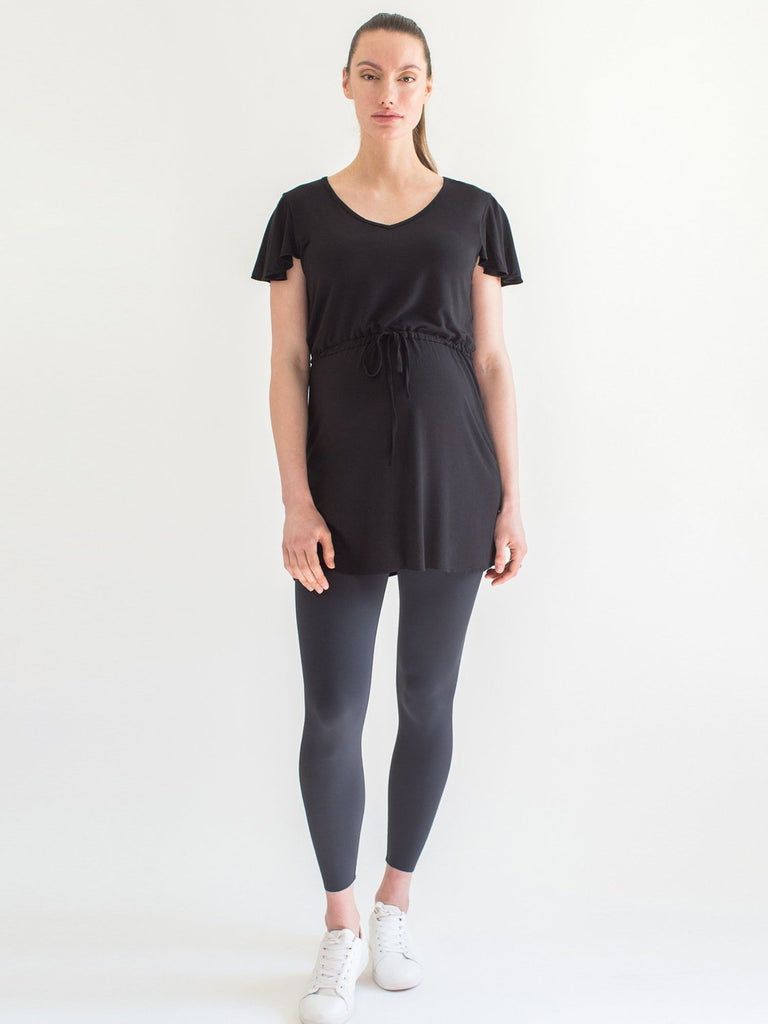 MATERNITY DRAWSTRING LILY TOP, BLACK