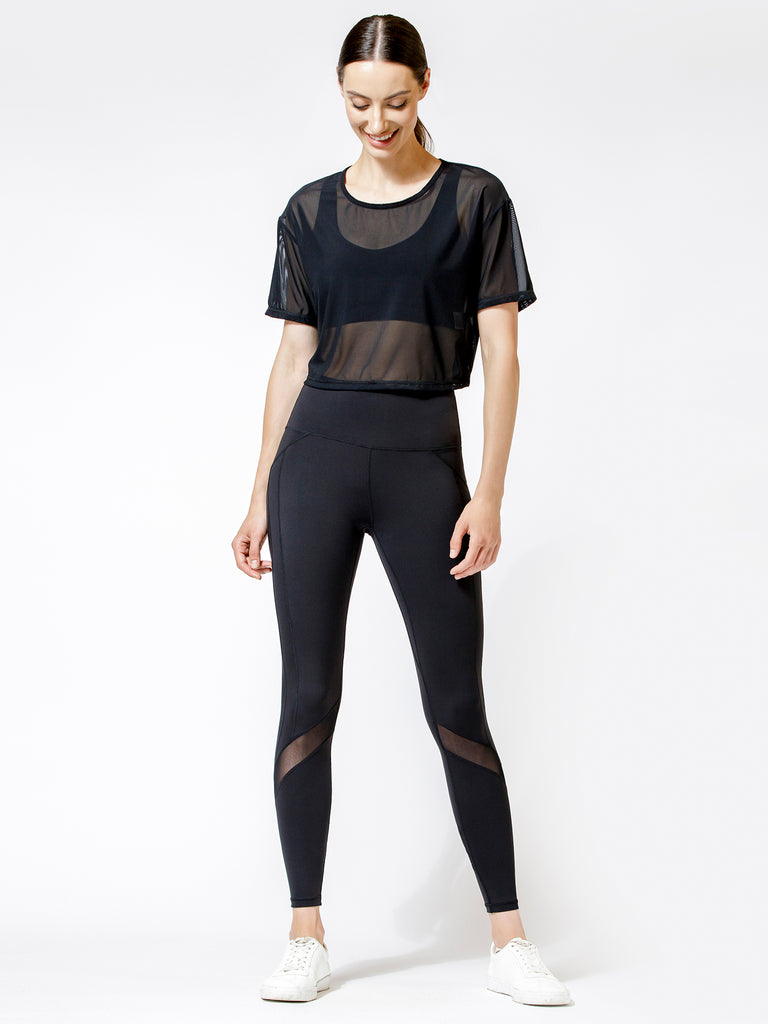 CROPPED MESH TEE, BLACK MESH