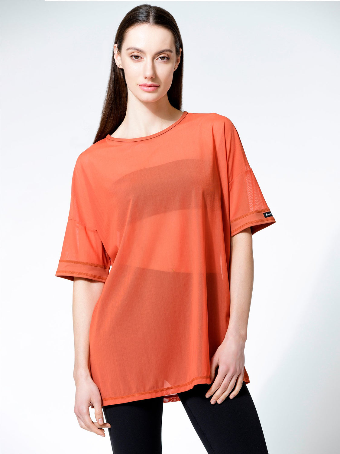 OVERSIZE MESH TEE, MAPLE