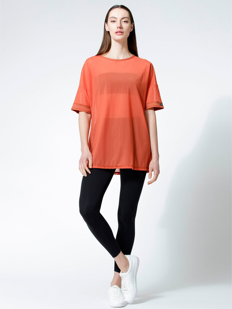 OVERSIZE MESH TEE, MAPLE