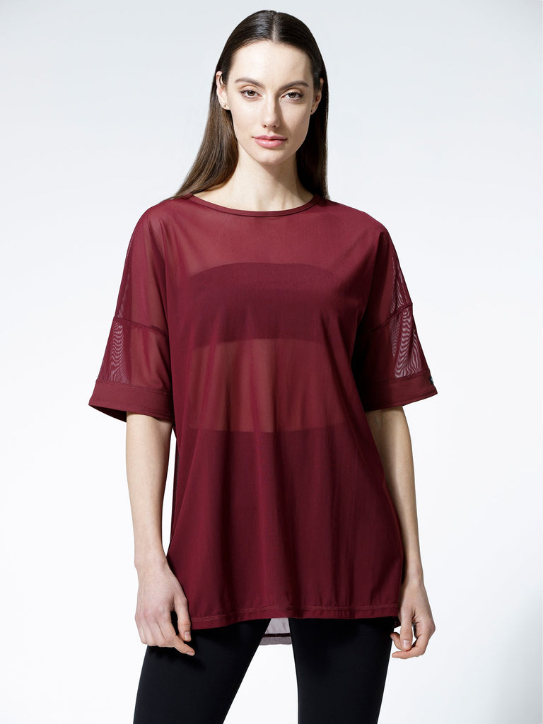 OVERSIZE MESH TEE, BORDEAUX