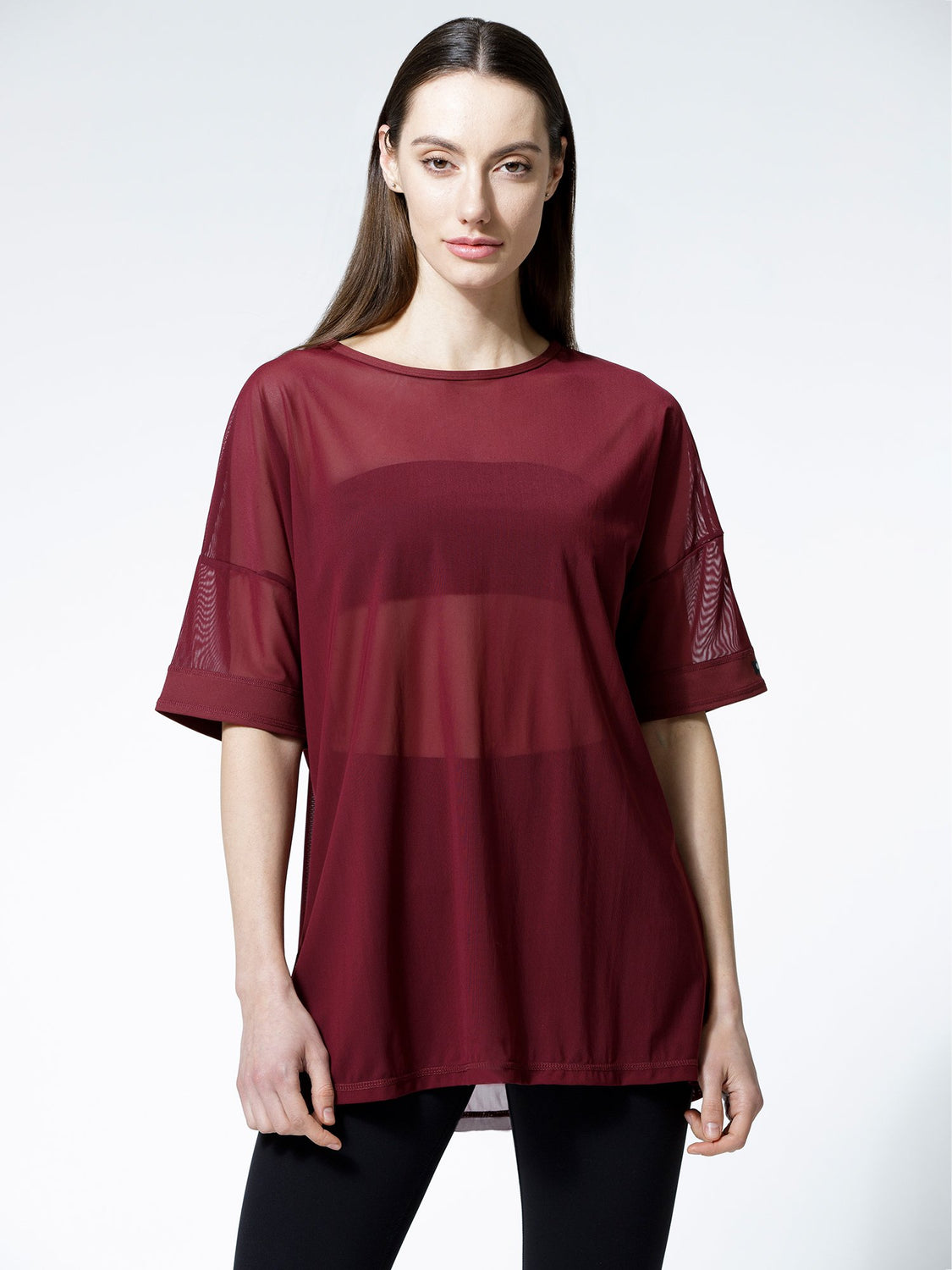 OVERSIZE MESH TEE, BORDEAUX