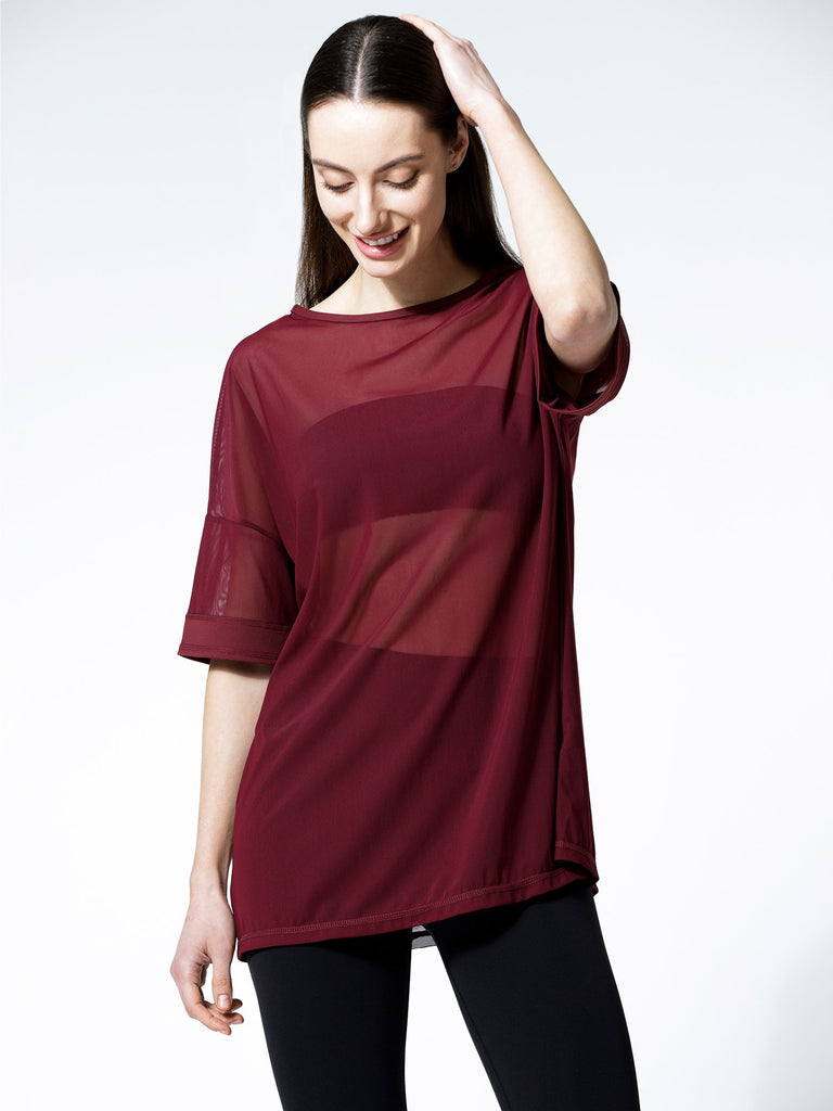 OVERSIZE MESH TEE, BORDEAUX