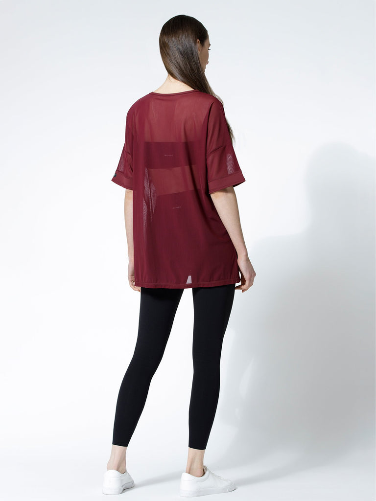 OVERSIZE MESH TEE, BORDEAUX