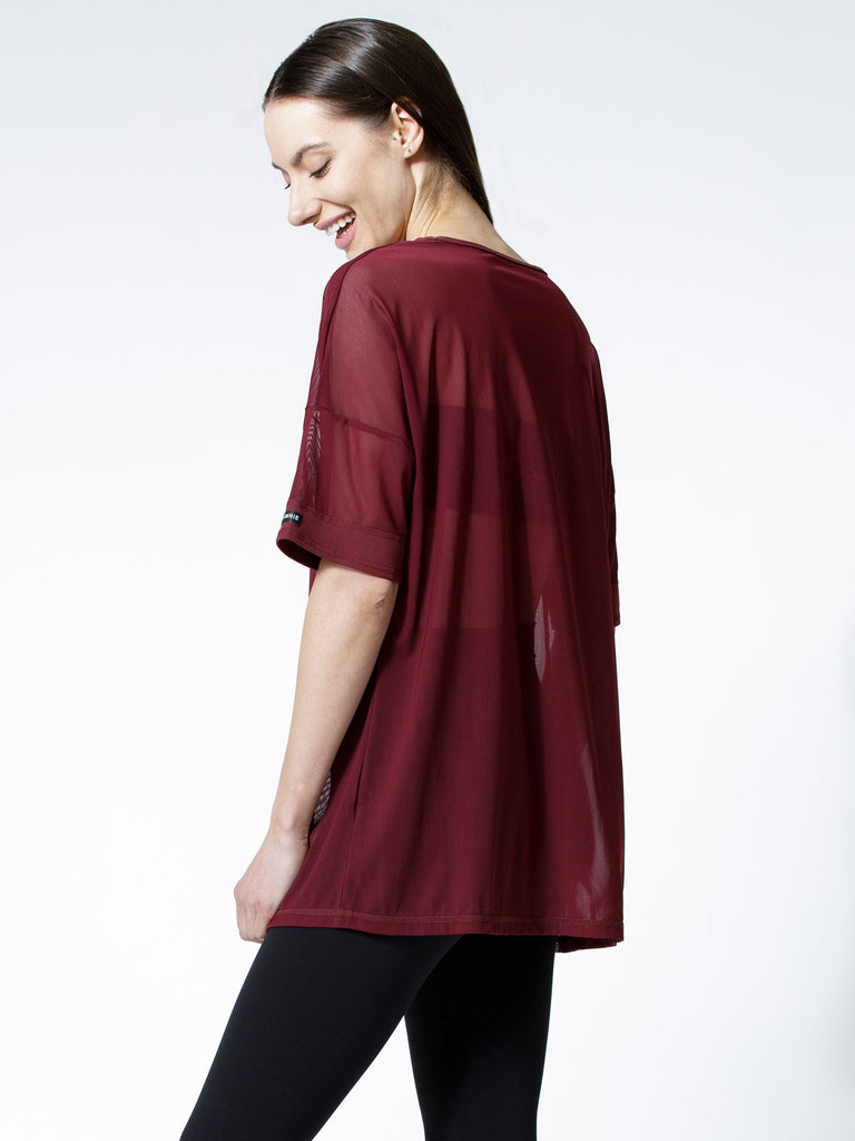 OVERSIZE MESH TEE, BORDEAUX