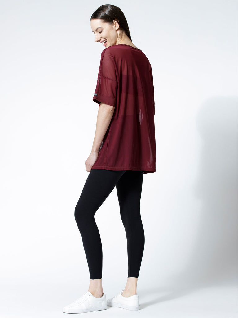 OVERSIZE MESH TEE, BORDEAUX