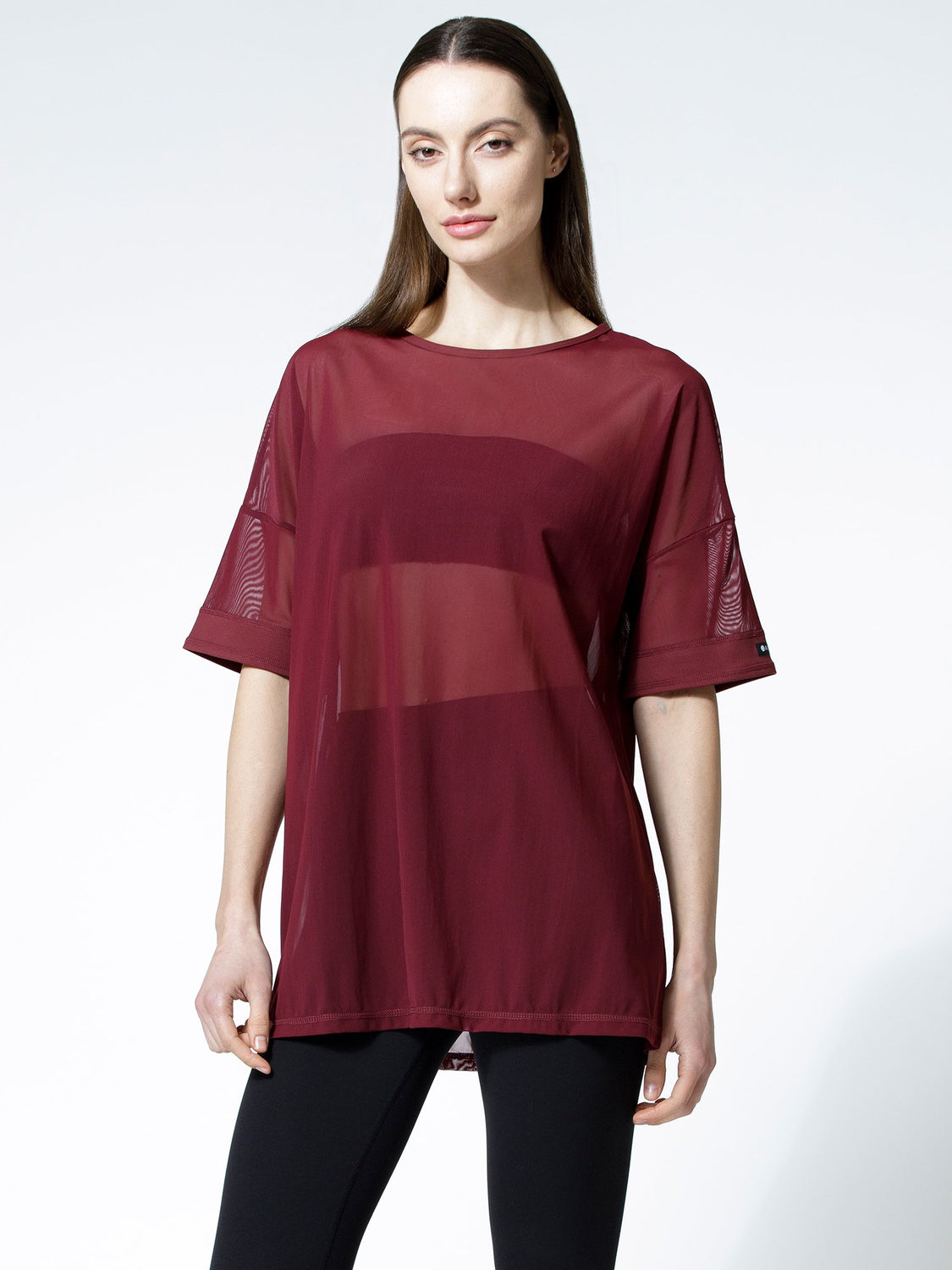 OVERSIZE MESH TEE, BORDEAUX