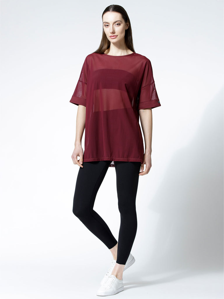 OVERSIZE MESH TEE, BORDEAUX