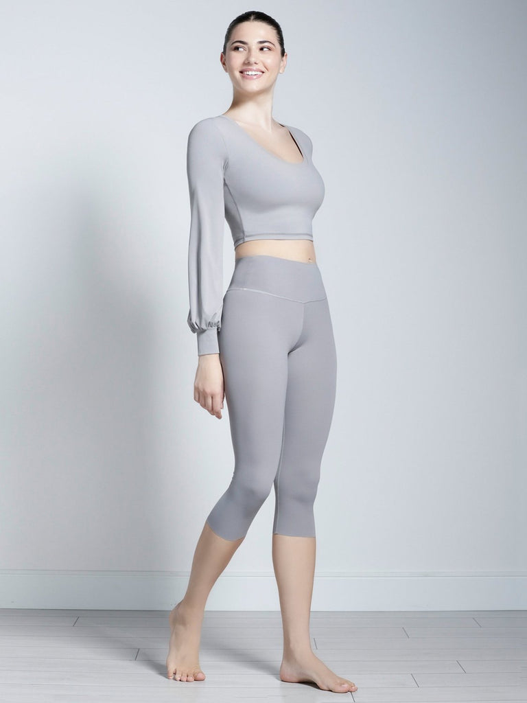 PUFF SLEEVE CROPPED TOP, LUNAR GREY