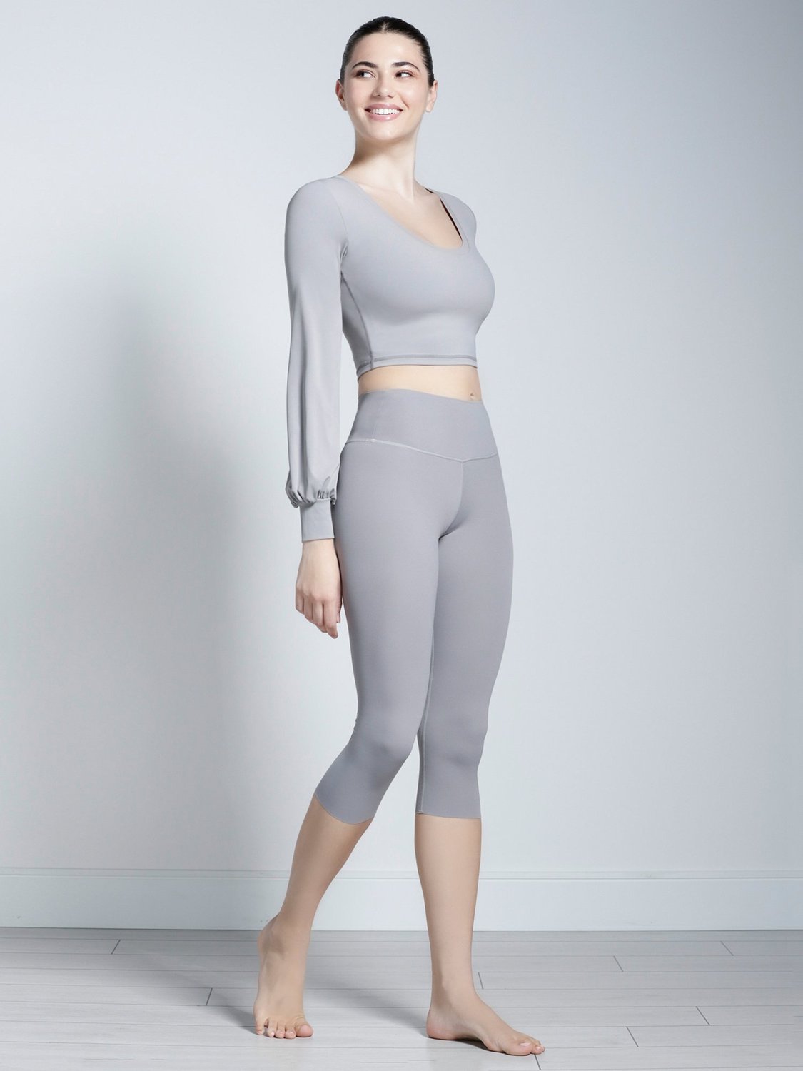 PUFF SLEEVE CROPPED TOP, LUNAR GREY