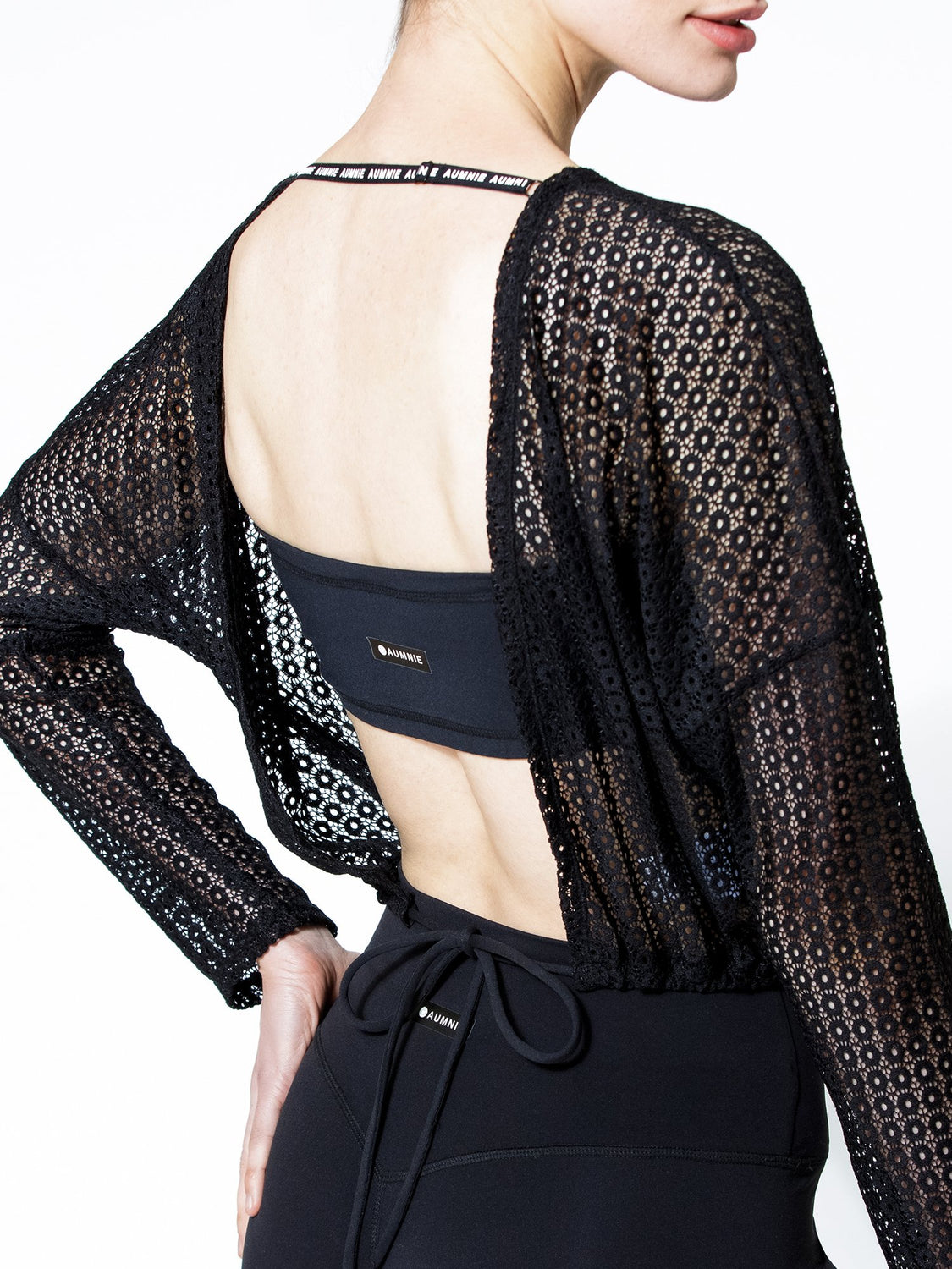 MESH LACE 2-WAY TOP, BLACK