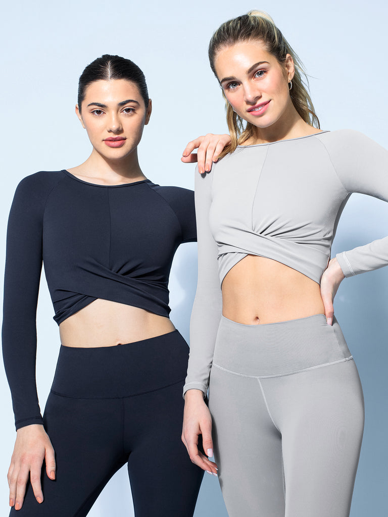 NUDE FRONT WRAP LONG SLEEVE TEE, MIDNIGHT GREY