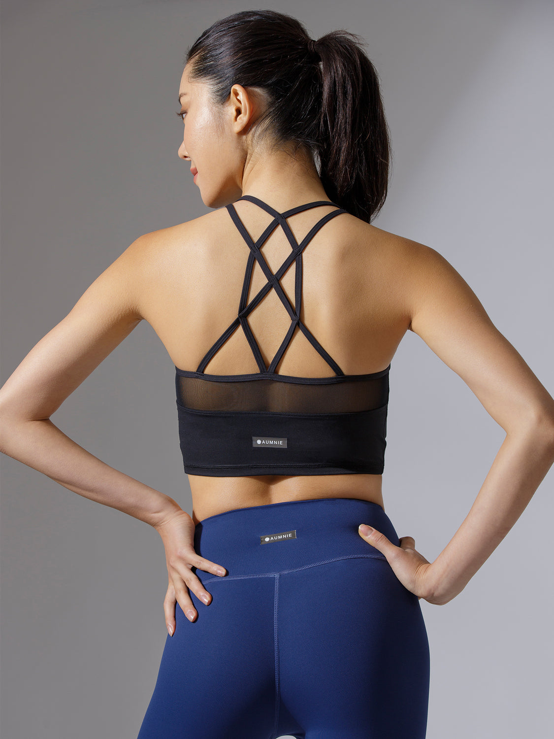 LABRYINTH CROPPED TANK, BLACK/BLACK MESH